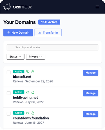OrbitFour Domain Dashboard